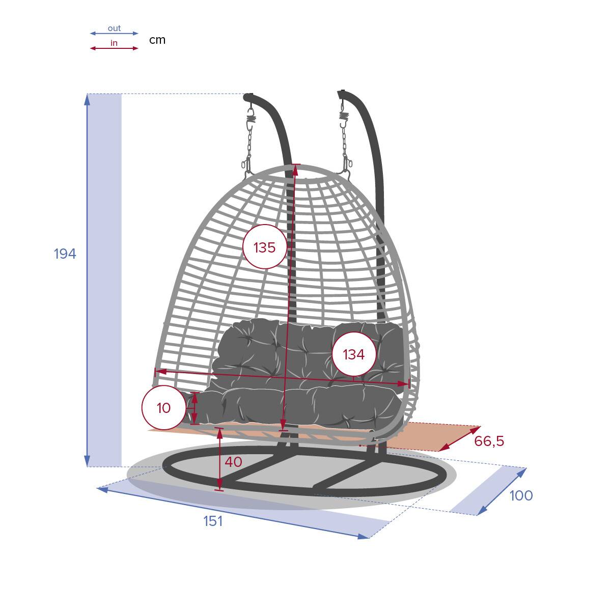 Hesperide - Fauteuil oeuf suspendu "Ajar" ardoise 2 places en acier traité époxy Hespéride - Image 4