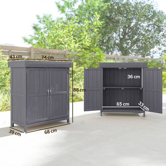 ComfortXL - Armoire de jardin en sapin gris 74 x 43 x 88 cm pour terrasse rangement compact à double porte et couvercle - Image 3