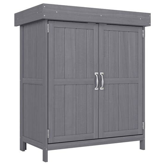 ComfortXL - Armoire de jardin en sapin gris 74 x 43 x 88 cm pour terrasse rangement compact à double porte et couvercle - Image 10
