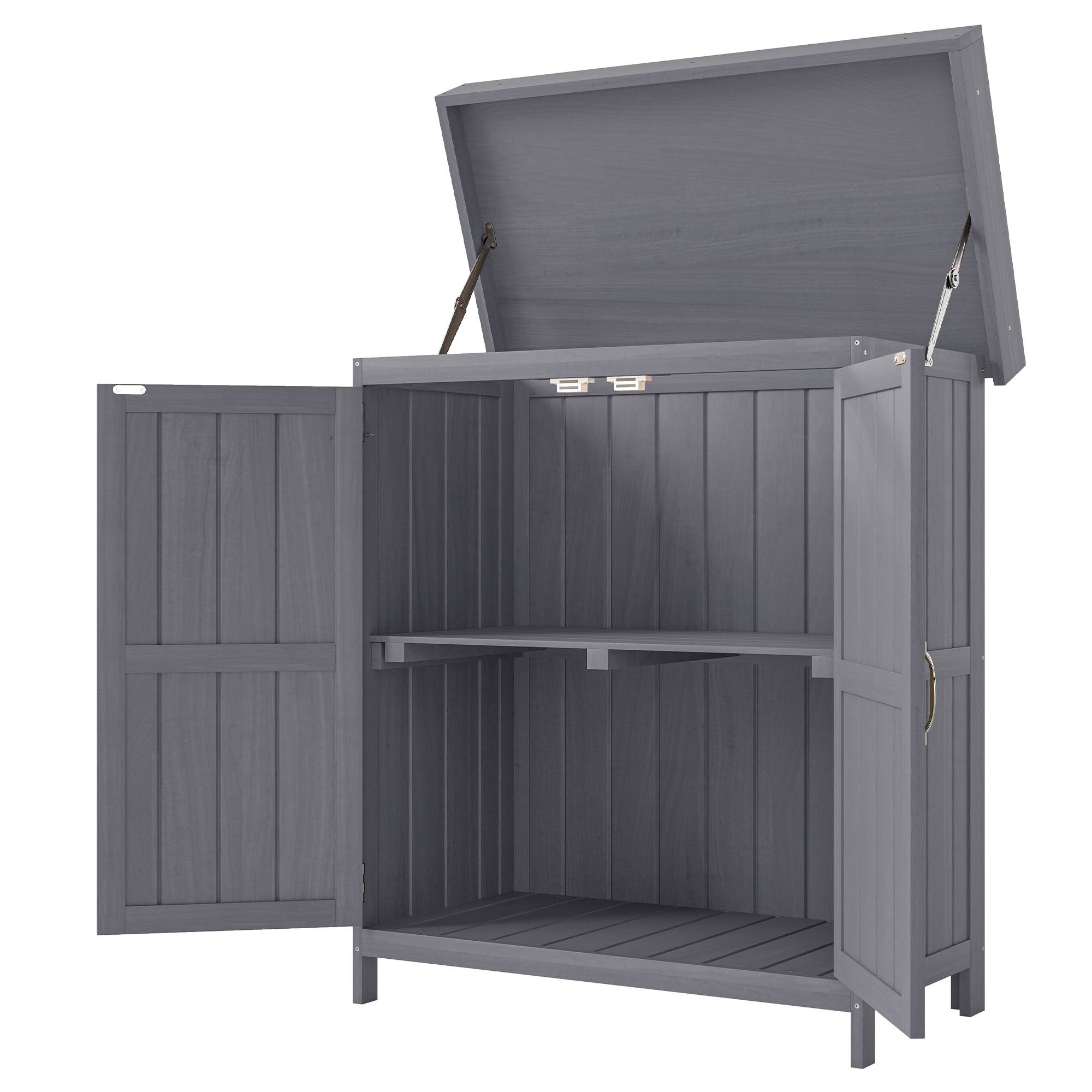 ComfortXL - Armoire de jardin en sapin gris 74 x 43 x 88 cm pour terrasse rangement compact à double porte et couvercle - Image 2
