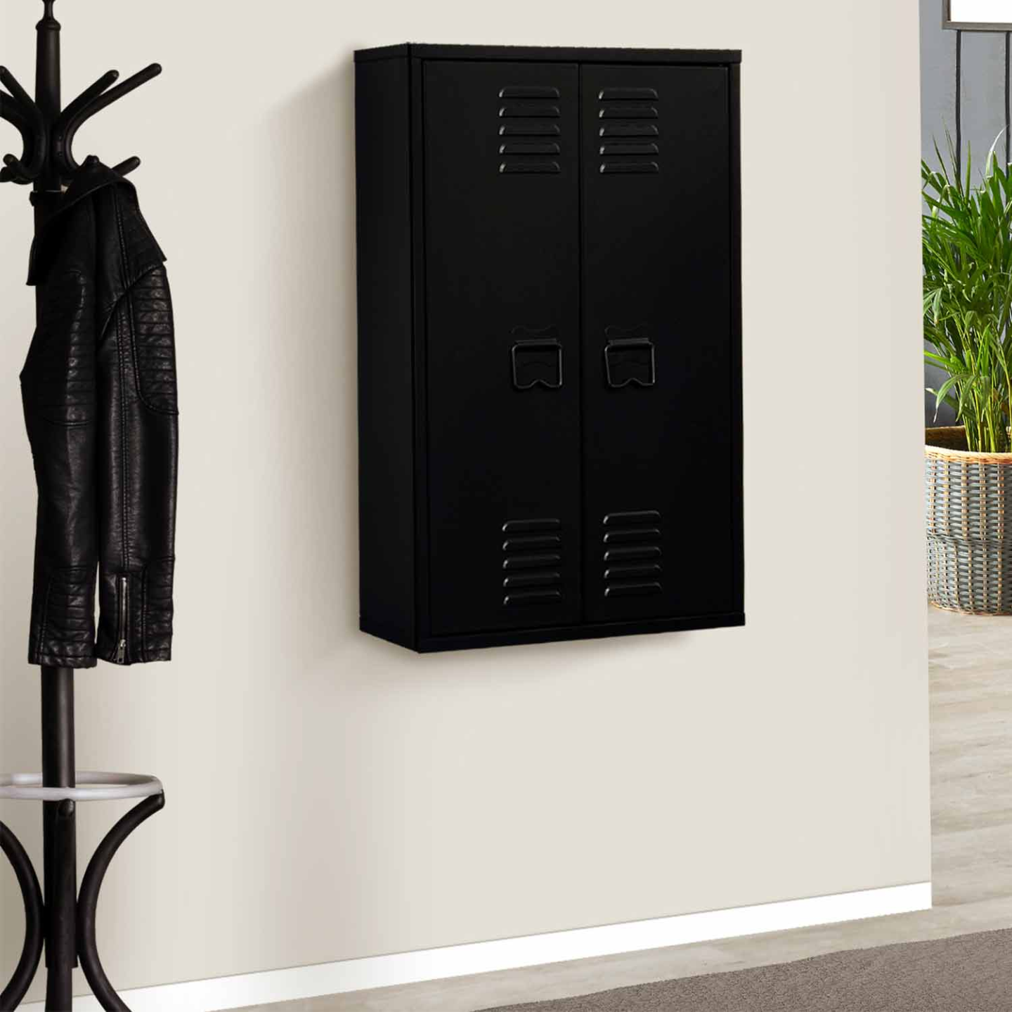 Armoire murale ESTER 2 portes métal noir design industriel - Image 1