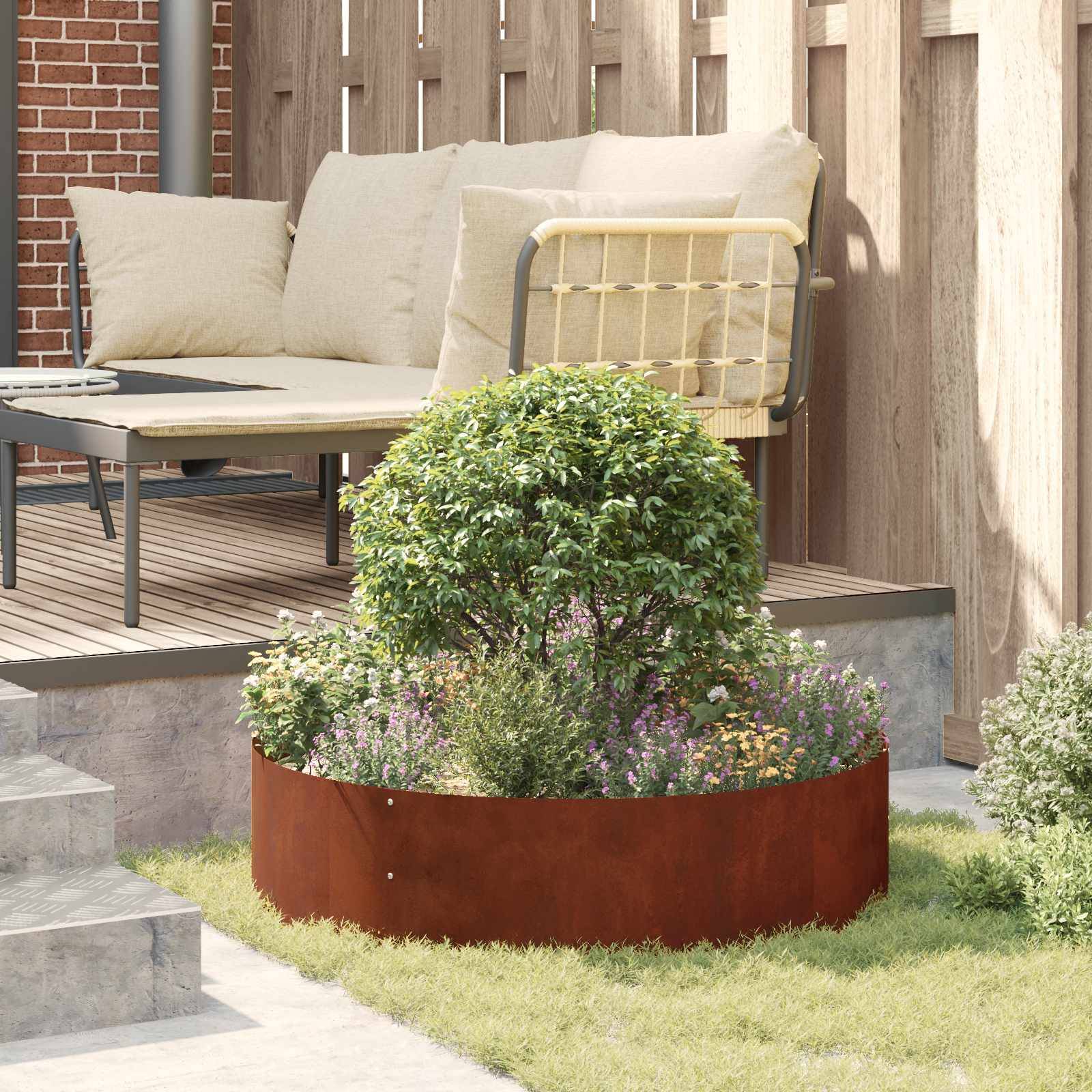 Vidaxl - Anneau de jardinière-Anneau de plantation-Anneau de pot Rouillé 80 x 80 x 20 cm Acier patiné - Image 4