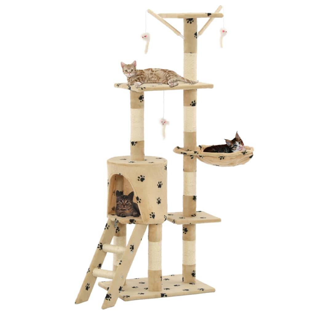 Vidaxl - Arbre à chat avec griffoir en sisal 138cm Beige Motif de pattes vidaXL 170581 - Image 1