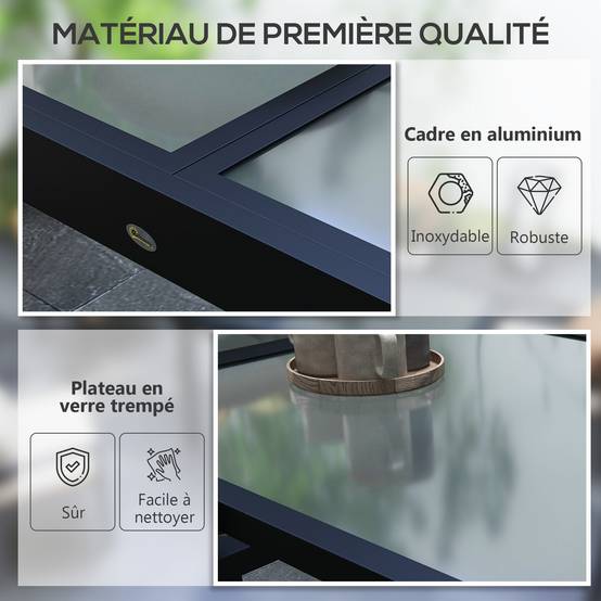 Table Extensible de Jardin Grande Taille dim. dépliées 160 x 80 x 75 cm Aluminium Plateau Verre trempé transparent - Image 8