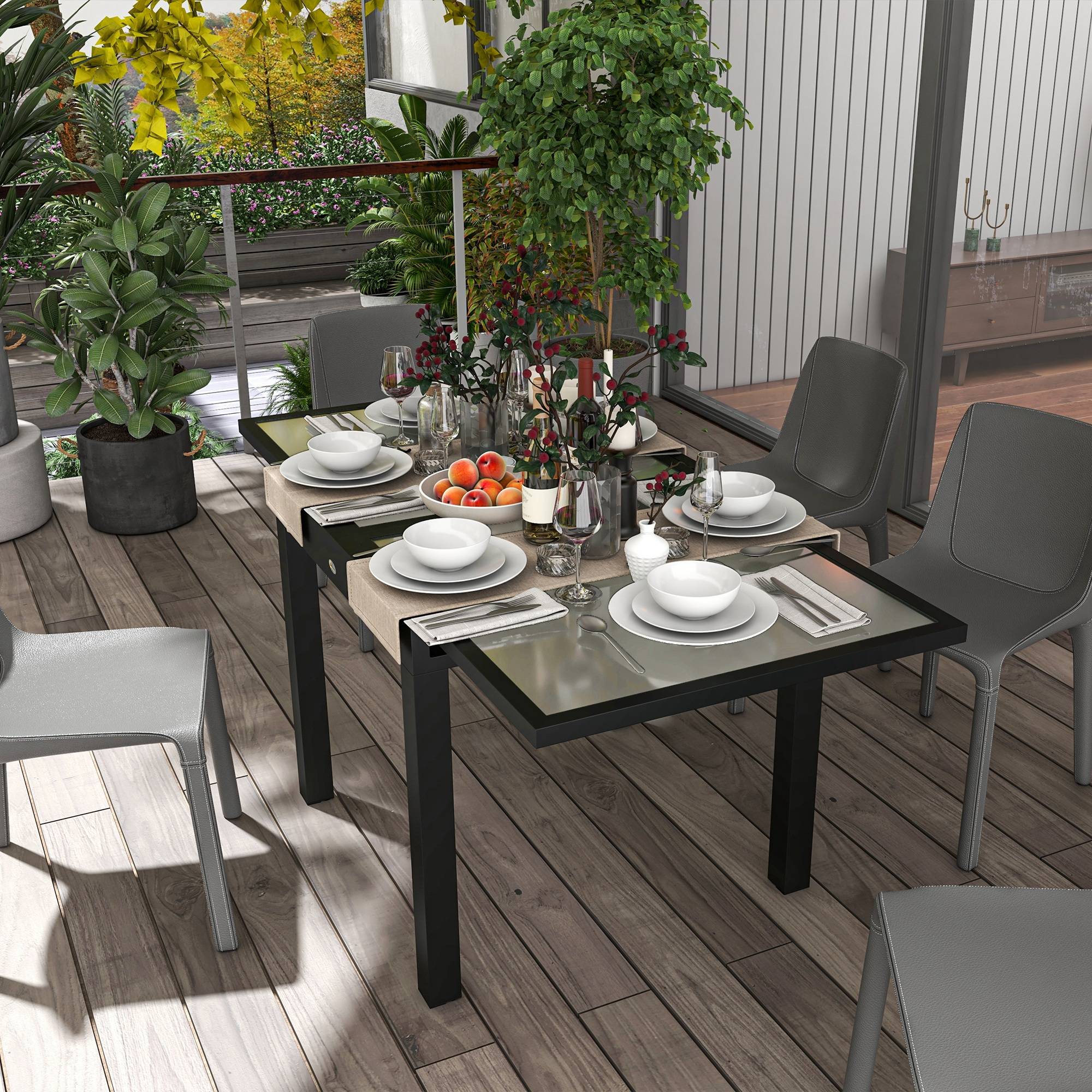 Table Extensible de Jardin Grande Taille dim. dépliées 160 x 80 x 75 cm Aluminium Plateau Verre trempé transparent - Image 9