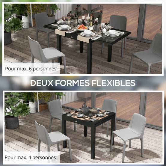 Table Extensible de Jardin Grande Taille dim. dépliées 160 x 80 x 75 cm Aluminium Plateau Verre trempé transparent - Image 6