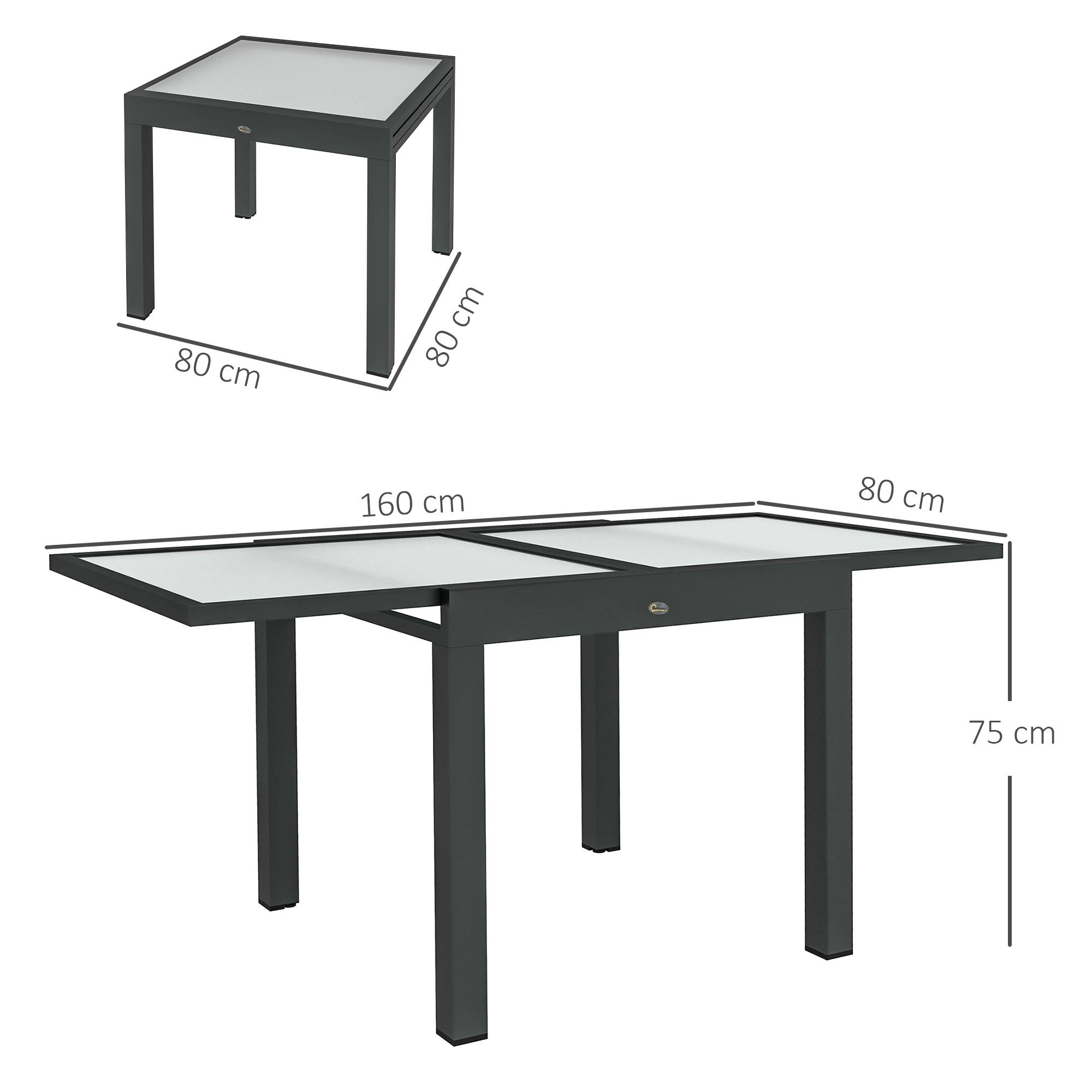 Table Extensible de Jardin Grande Taille dim. dépliées 160 x 80 x 75 cm Aluminium Plateau Verre trempé transparent - Image 5