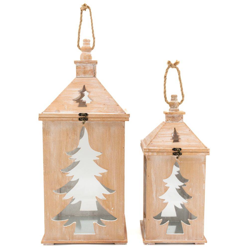Aubry Gaspard - Lanterne en pin et métal Sapin (Lot de 2) - Image 3