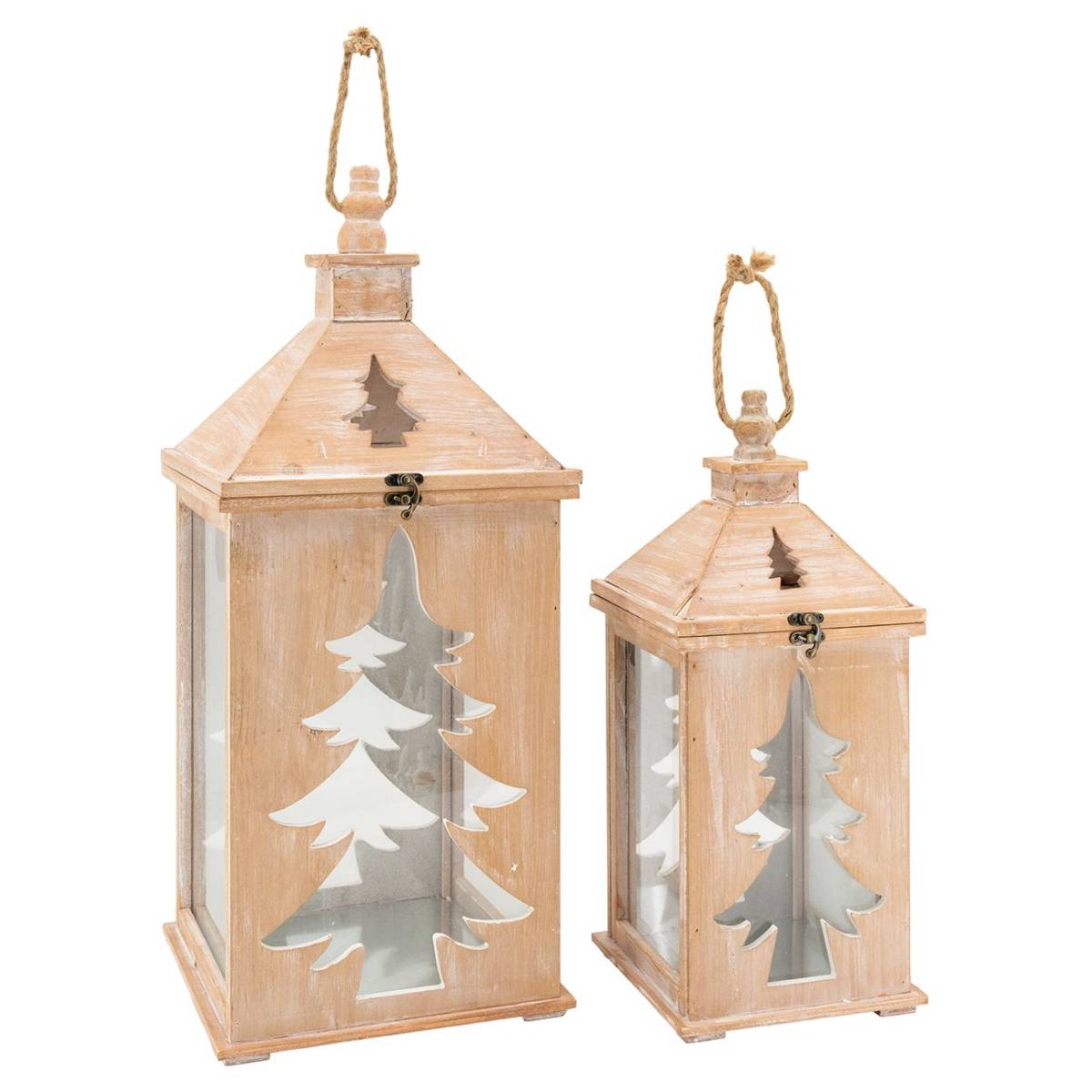 Aubry Gaspard - Lanterne en pin et métal Sapin (Lot de 2) - Image 1