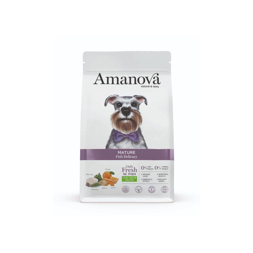 Croquettes chien senior Mini  Amanova poisson blanc low grain 2kg