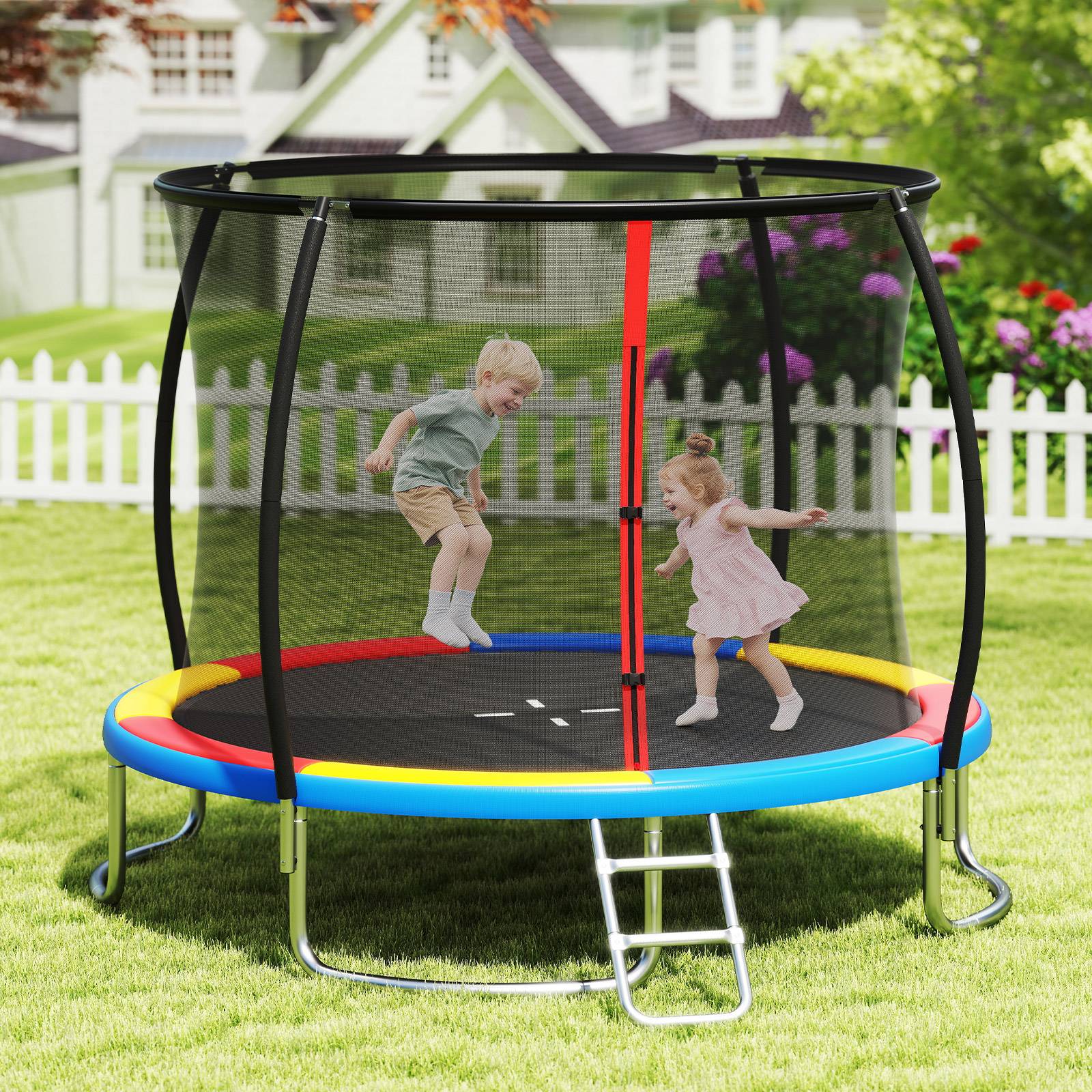 Trampoline Géant Bleu 366 Cm Pour Enfants Avec Filet De Sécurité Et Échelle - Amusement Garanti Dans Le Jardin !