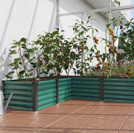 Vitavia - Linus IN-OUT M – bac de culture en acier Zincalume en forme de L, Couleur Vert/Aluminium - Image 9