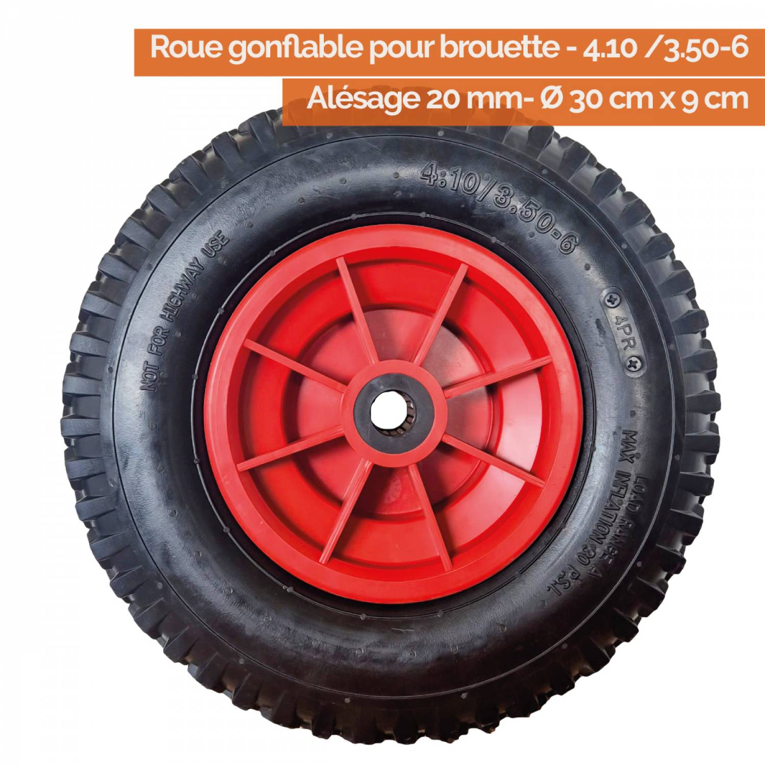 Linxor - Roue gonflable pour brouette - 4.10 / 3.50 - 6 - Alésage 20 mm - Linxor - Image 2