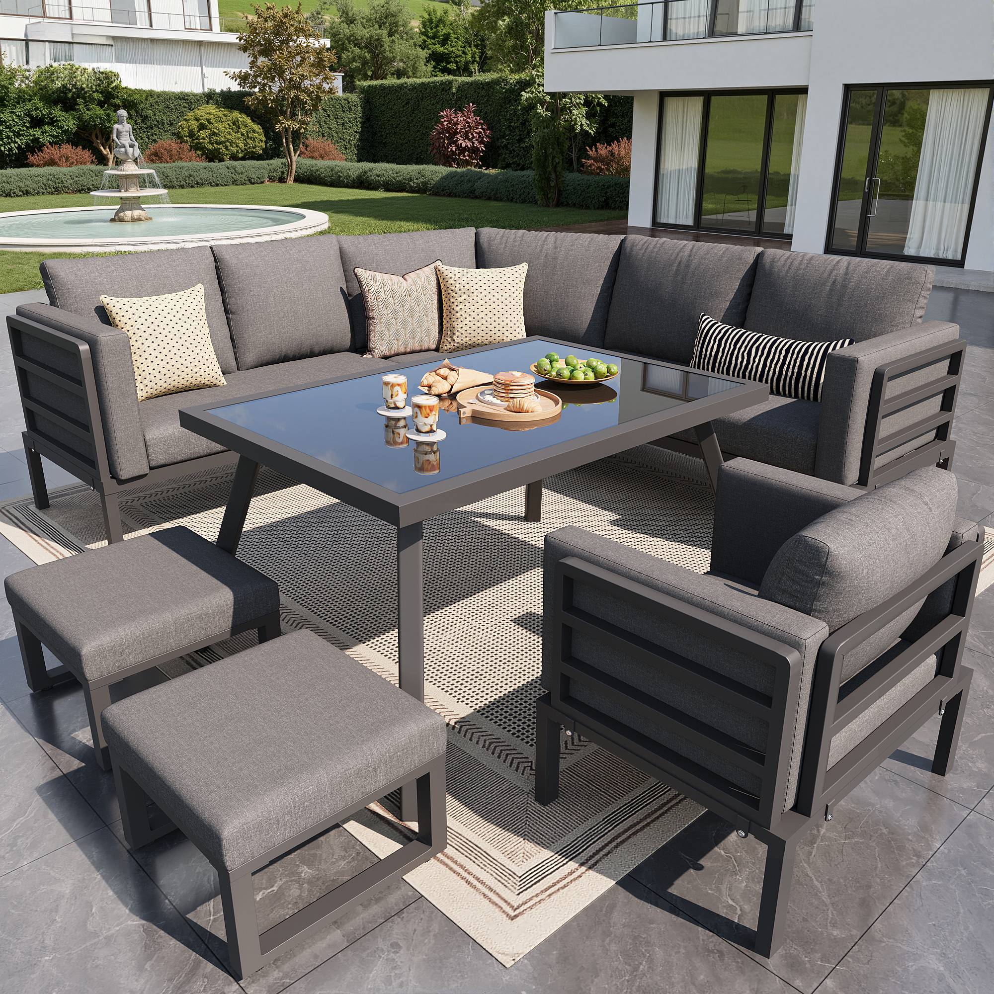 Ensemble de canapés de jardin, 8, structure en fer avec coussins, résistant aux intempéries, gris - Image 1