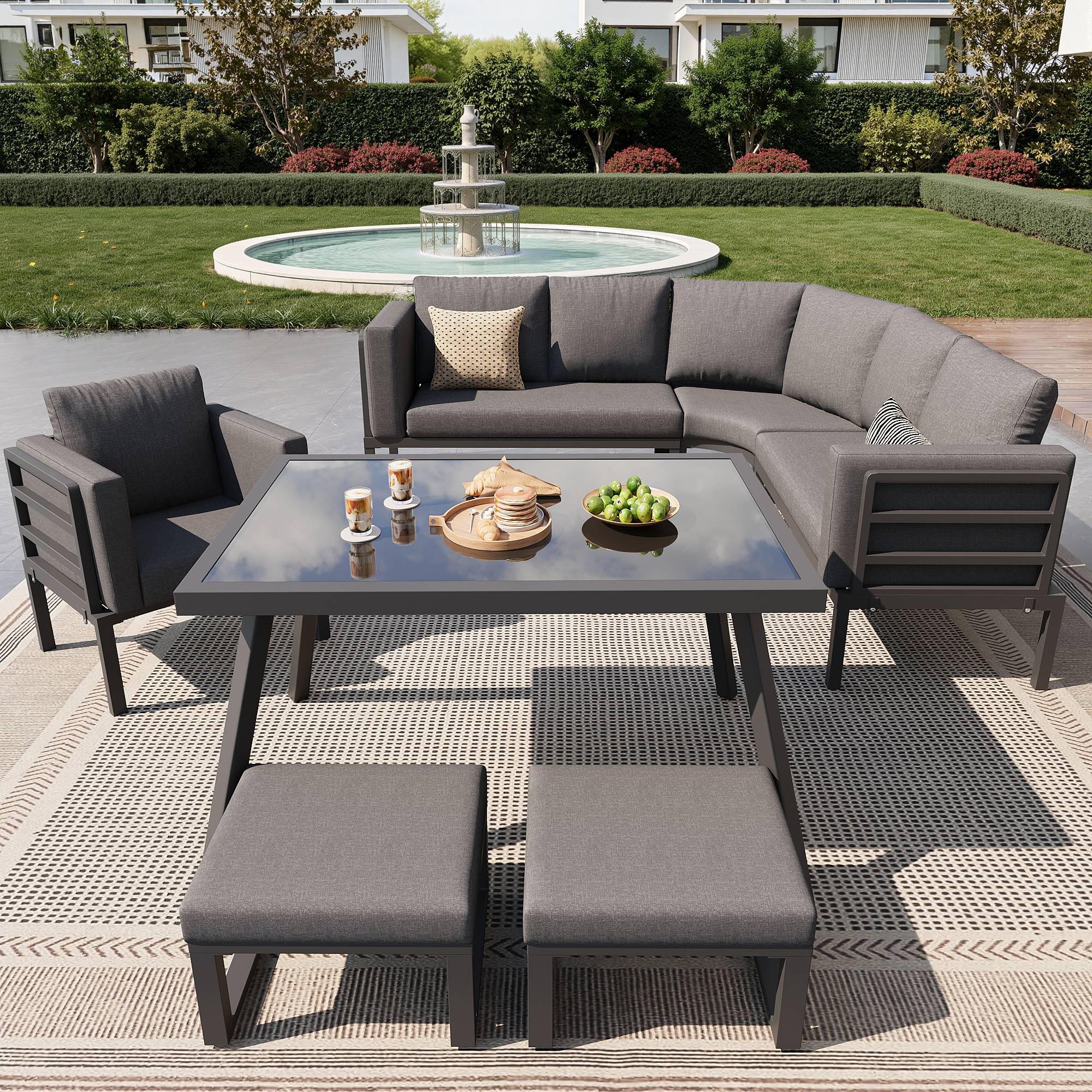 Ensemble de canapés de jardin, 8, structure en fer avec coussins, résistant aux intempéries, gris - Image 3