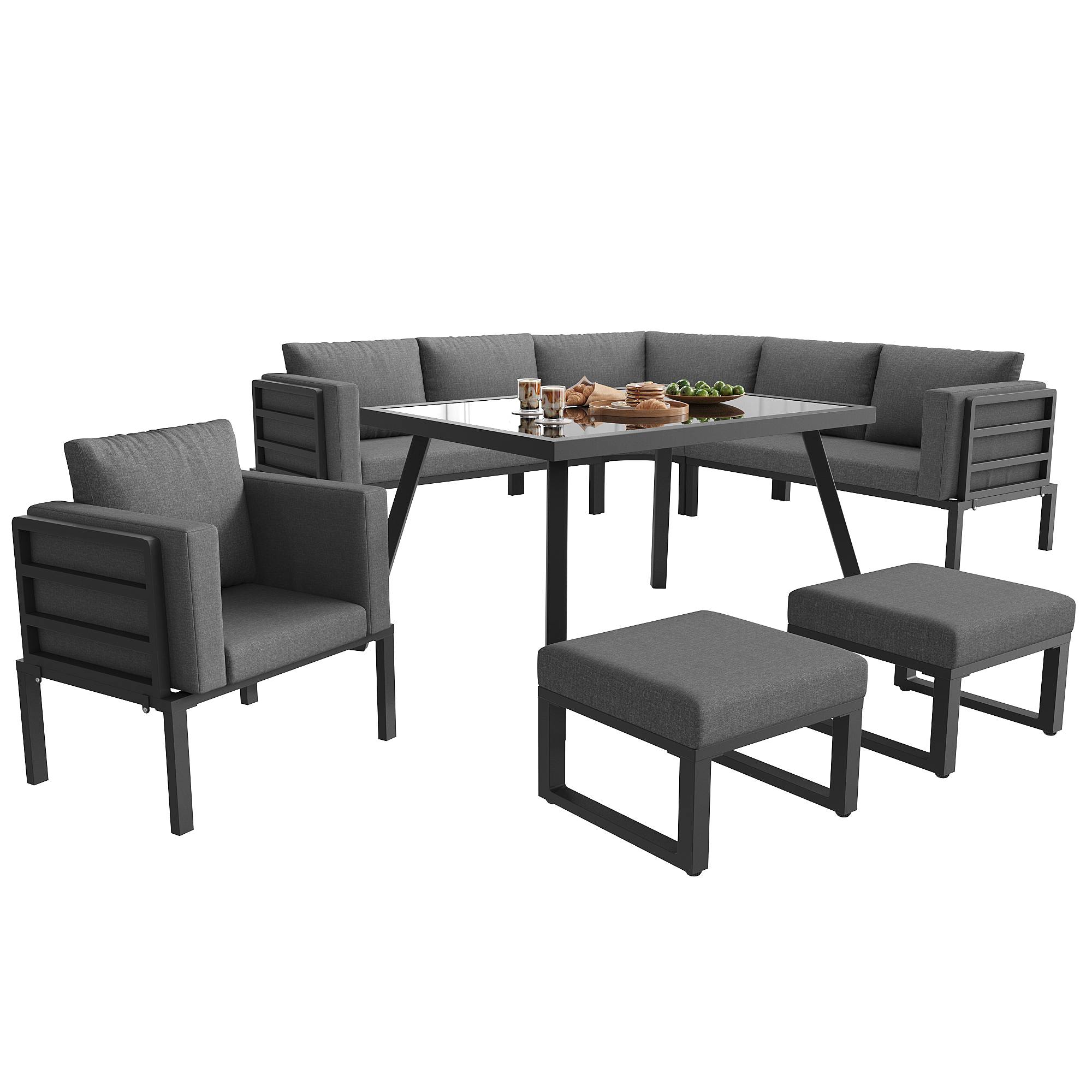 Ensemble de canapés de jardin, 8, structure en fer avec coussins, résistant aux intempéries, gris - Image 7
