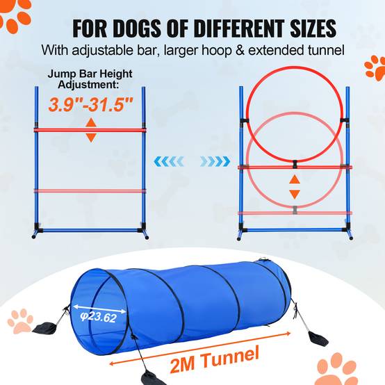 VEVOR Équipements agilité chien, 5 pièces, haies, 6 poteaux, tunnel. Anneau saut, sifflet. - Image 4