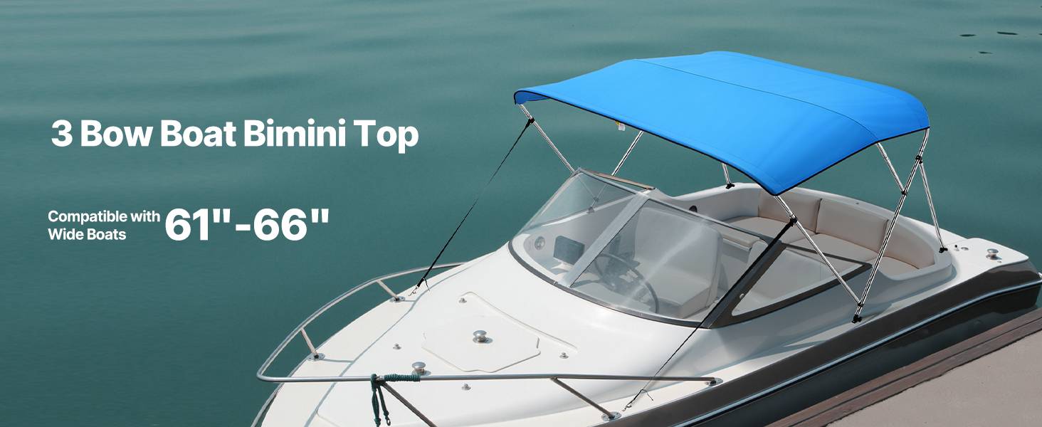 VEVOR Bimini bateau taud de soleil 3 arceaux 155-167 cm polyester Bleu Pacifique - Image 9
