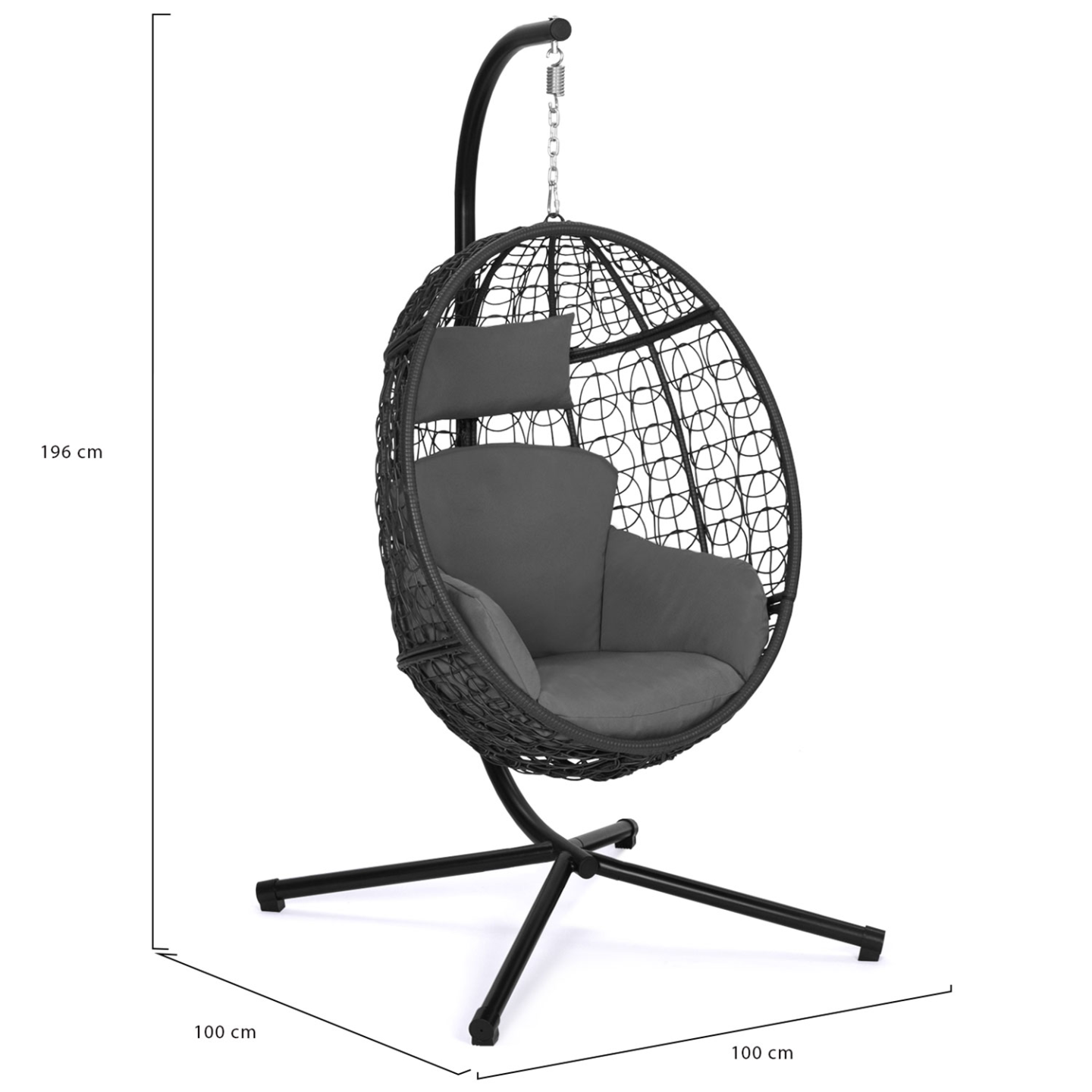 Fauteuil oeuf suspendu ajouré effet rotin gris avec coussin gris - Image 4