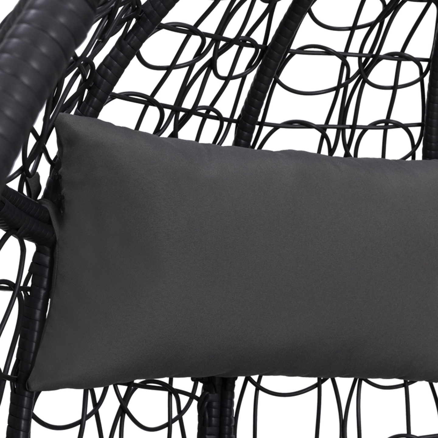 Fauteuil oeuf suspendu ajouré effet rotin gris avec coussin gris - Image 7