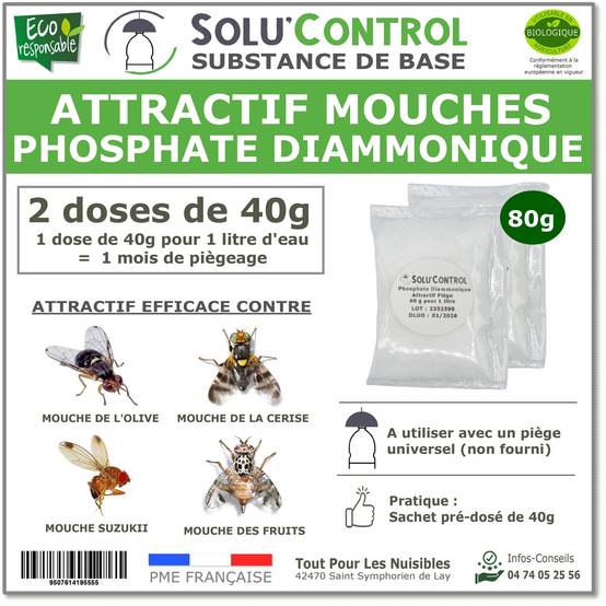 SOLU'CONTROL - Phosphate Diammonique, appât naturel contre les mouches des fruits - Sachet de 80g - Image 1