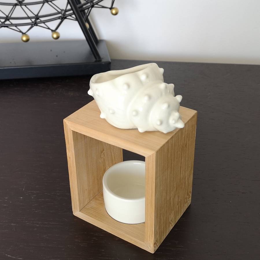Brûle Parfum Shell - Brûleur Fondant Parfumé – Diffuseur Huile Essentielle – Brûleur en céramique et bambou - H: 12 cm - Zen'Arôme - Image 5