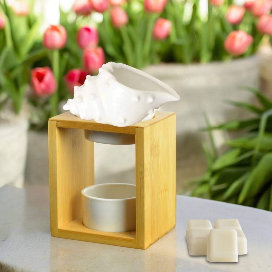 Brûle Parfum Shell - Brûleur Fondant Parfumé – Diffuseur Huile Essentielle – Brûleur en céramique et bambou - H: 12 cm - Zen'Arôme - Image 3