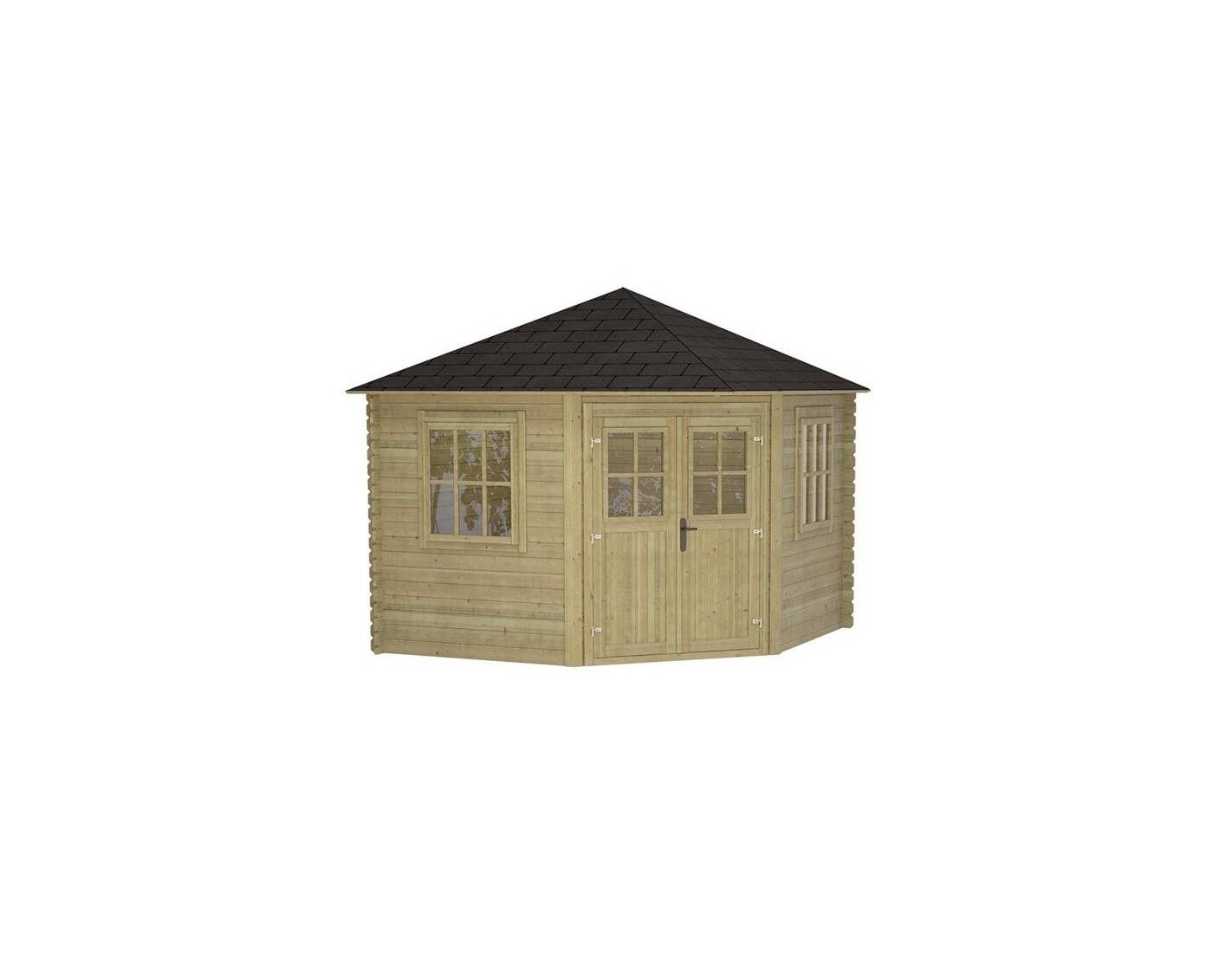 Altanka - Abri de jardin en bois - 7.3m2 - 3x3m - Traité - Ep. 28mm - Couleur: vert - DOM448 - Image 4