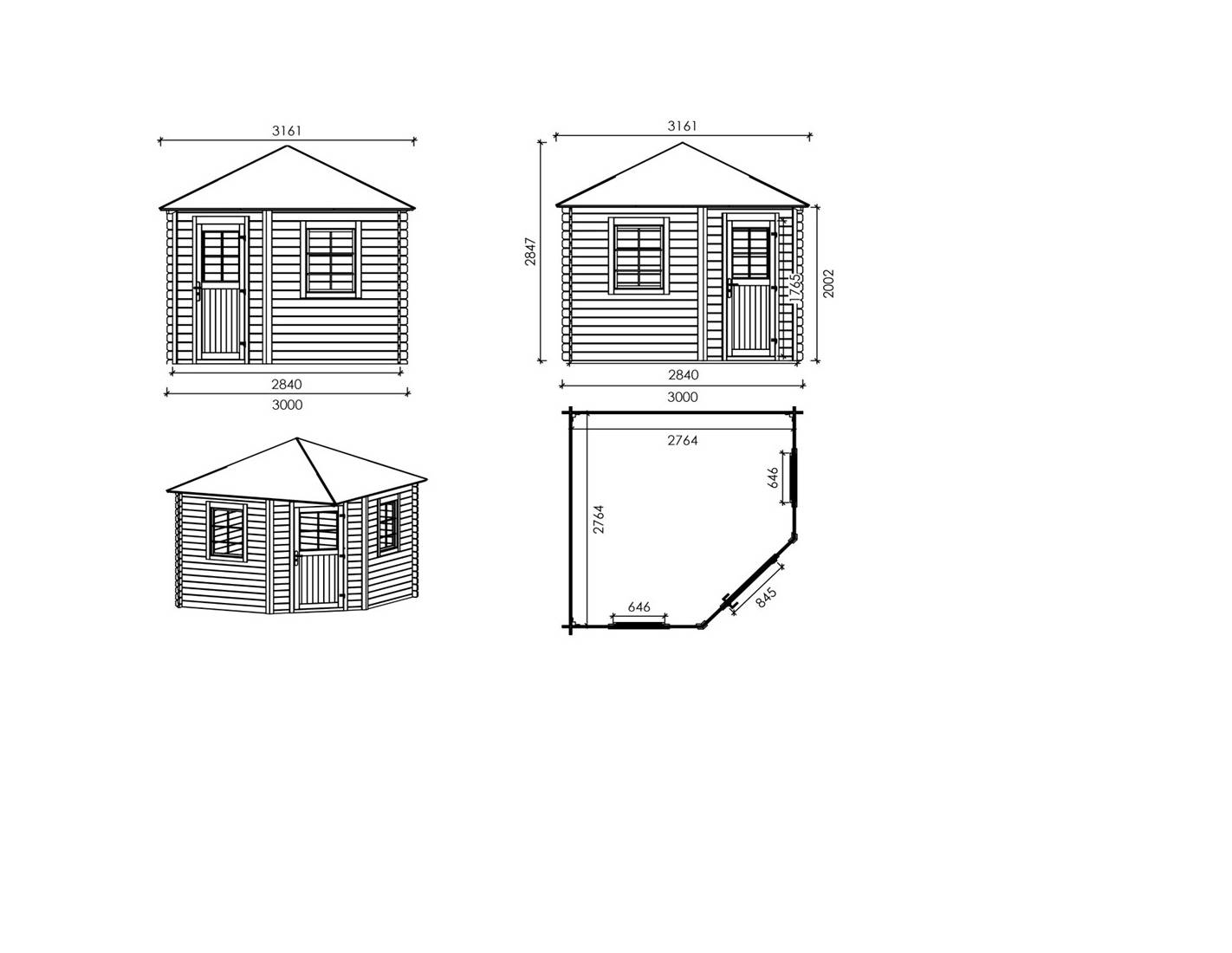 Altanka - Abri de jardin en bois - 7.3m2 - 3x3m - Traité - Ep. 28mm - Couleur: vert - DOM448 - Image 2