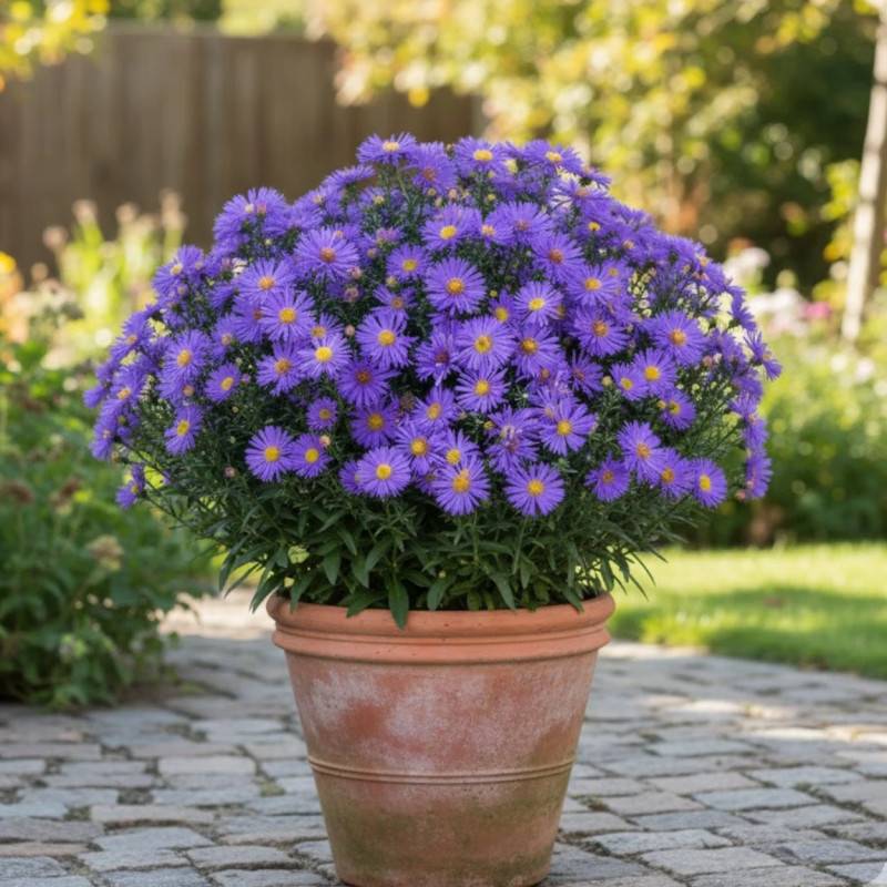 Aster d'automne Blue Alpis, Aster dumosus à fleurs Bleue - feuillage Caduc - Godet - 5/20 cm-  hauteur à maturité De 0,50 m à 1,00 m - Image 4