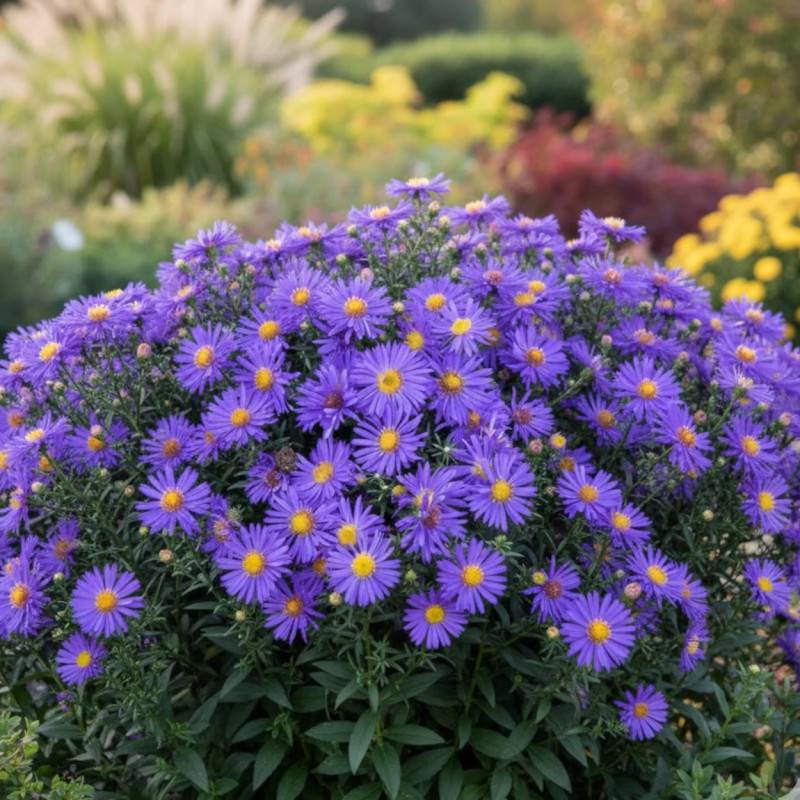 Aster d'automne Blue Alpis, Aster dumosus à fleurs Bleue - feuillage Caduc - Godet - 5/20 cm-  hauteur à maturité De 0,50 m à 1,00 m - Image 3