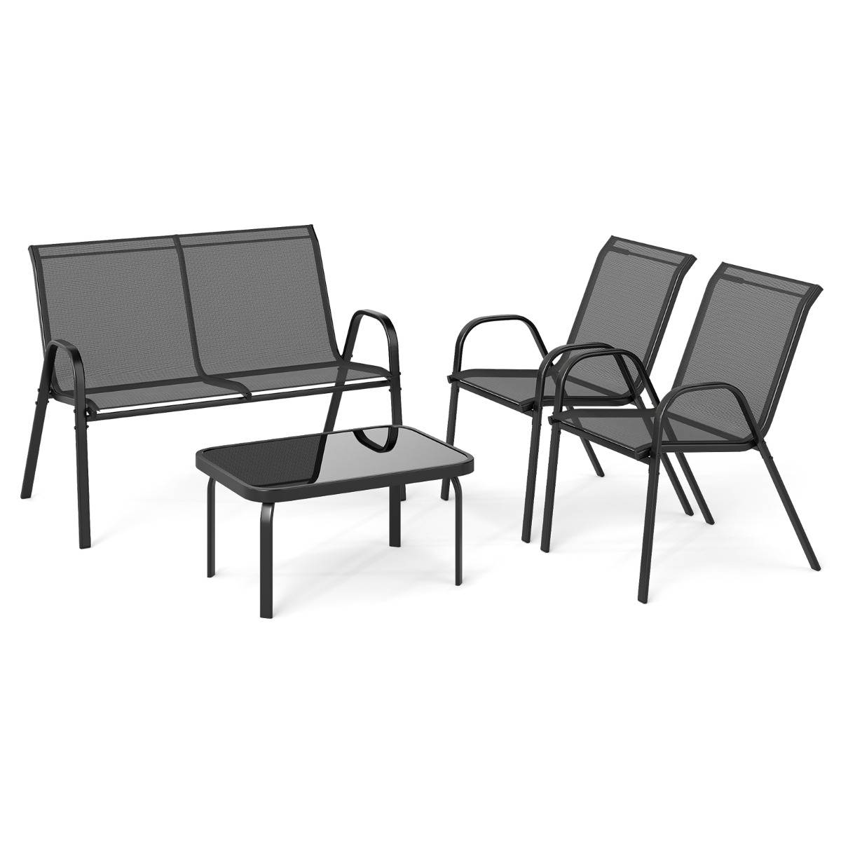 Ensemble Salon de Jardin 4 Pièces 2 Fauteuils 1 Canapé 1 Table Basse en Verre pour Terrasse Piscine Patio Balcon Gris MAISON CHIC - Image 7