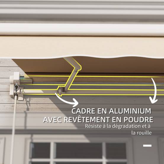 Store banne manuel rétractable 295 x 245 cm avec manivelle, protection UV, cadre en aluminium, beige - Image 8