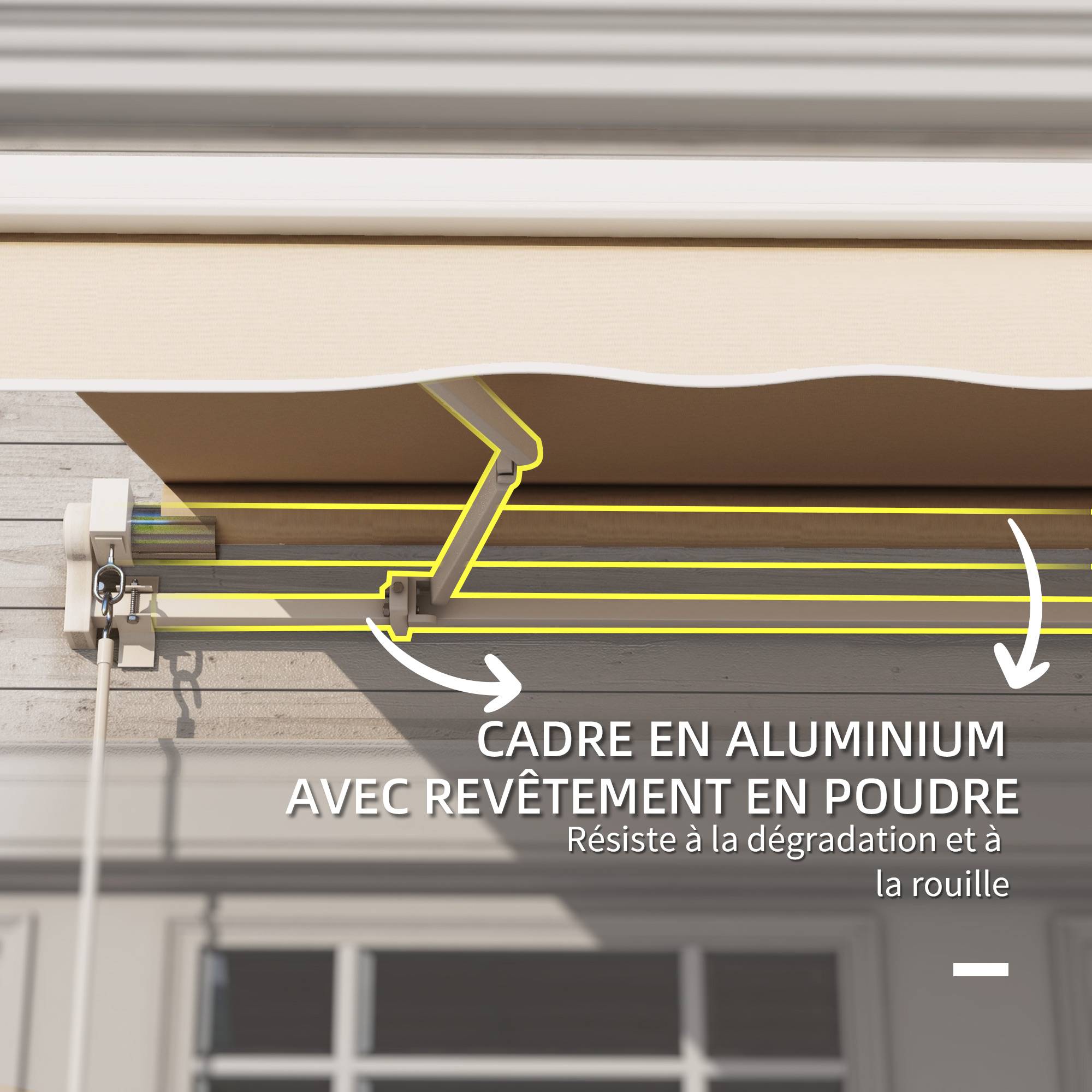 Store banne manuel rétractable 295 x 245 cm avec manivelle, protection UV, cadre en aluminium, beige - Image 8