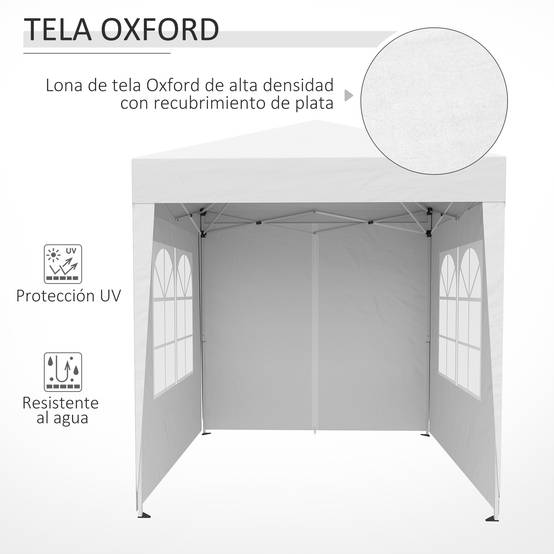Tonnelle de jardin 2x2m avec 4 parois latérales en tissu Oxford, 2 portes, 2 fenêtres et sac de transport imperméable, blanche - Image 8