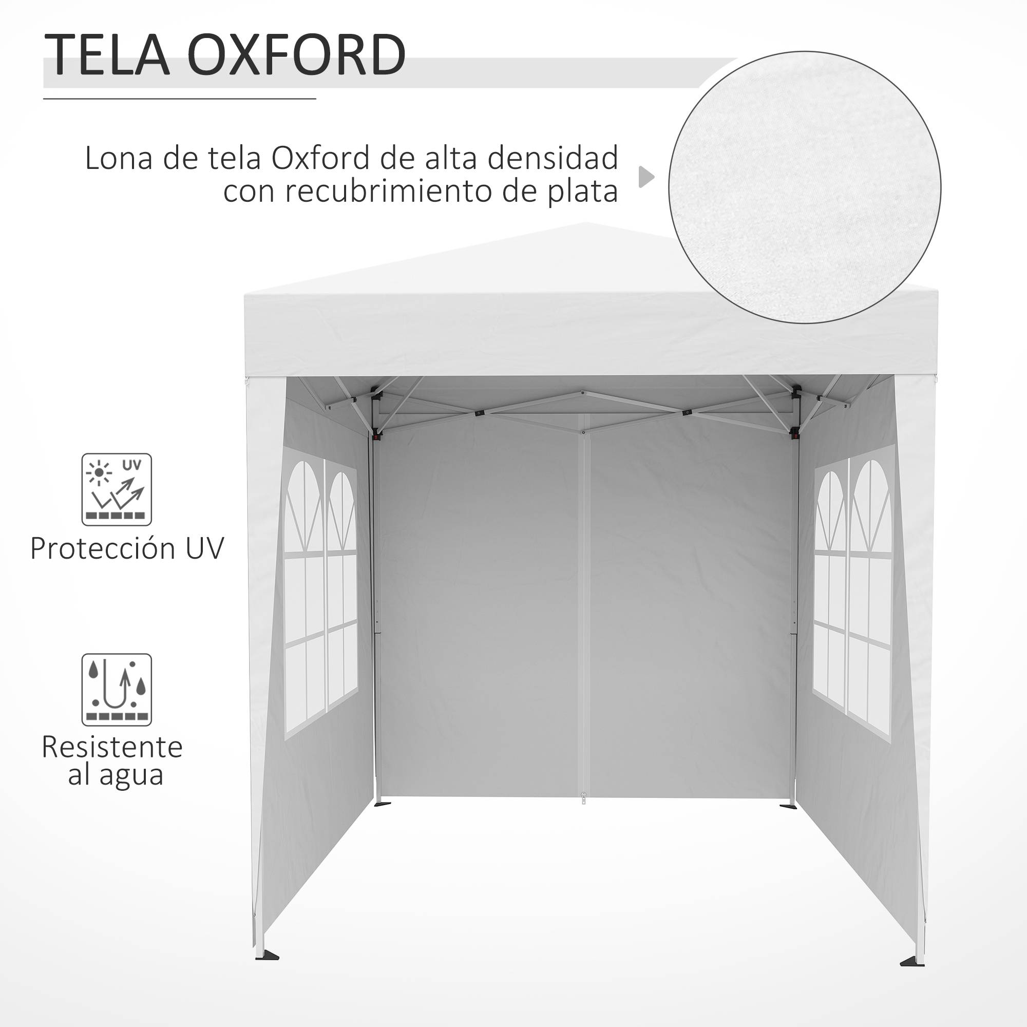 Tonnelle de jardin 2x2m avec 4 parois latérales en tissu Oxford, 2 portes, 2 fenêtres et sac de transport imperméable, blanche - Image 8