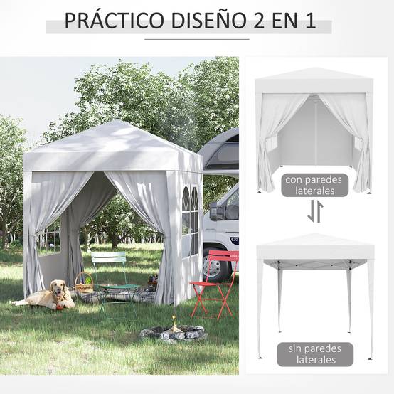 Tonnelle de jardin 2x2m avec 4 parois latérales en tissu Oxford, 2 portes, 2 fenêtres et sac de transport imperméable, blanche - Image 6