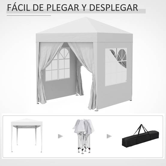 Tonnelle de jardin 2x2m avec 4 parois latérales en tissu Oxford, 2 portes, 2 fenêtres et sac de transport imperméable, blanche - Image 10