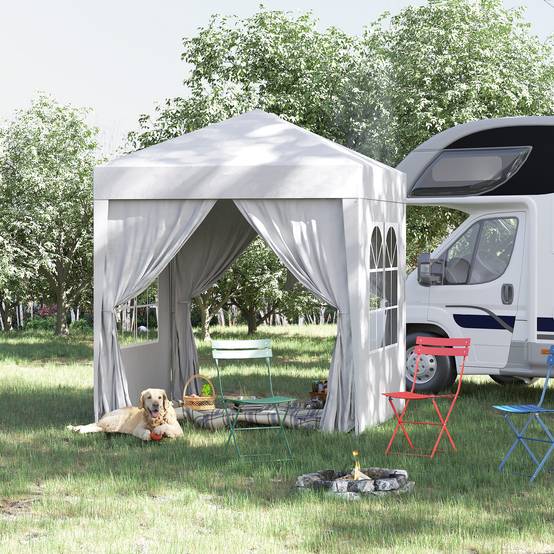Tonnelle de jardin 2x2m avec 4 parois latérales en tissu Oxford, 2 portes, 2 fenêtres et sac de transport imperméable, blanche - Image 3