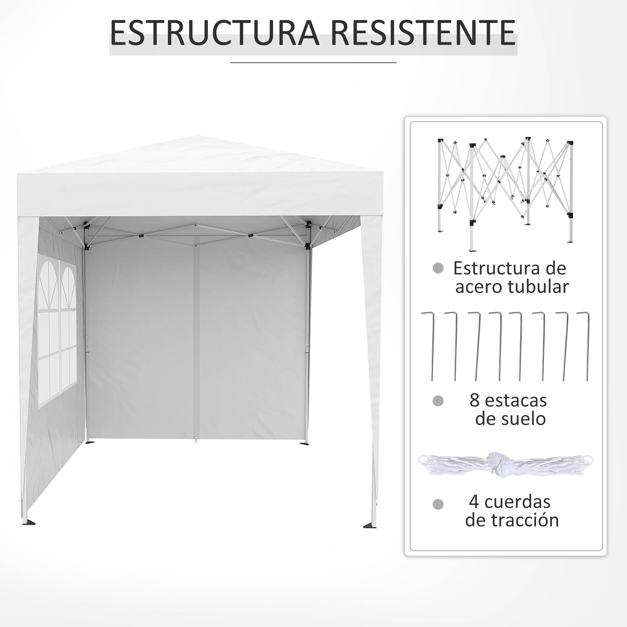 Tonnelle de jardin 2x2m avec 4 parois latérales en tissu Oxford, 2 portes, 2 fenêtres et sac de transport imperméable, blanche - Image 9