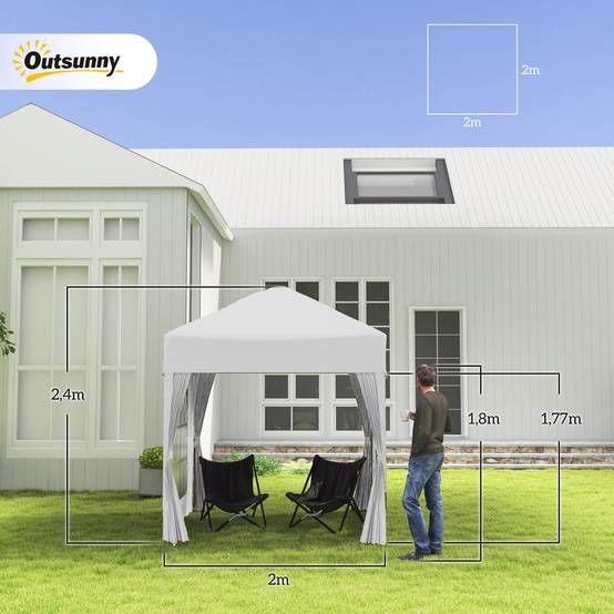 Tonnelle de jardin 2x2m avec 4 parois latérales en tissu Oxford, 2 portes, 2 fenêtres et sac de transport imperméable, blanche - Image 5