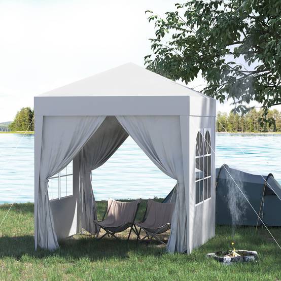 Tonnelle de jardin 2x2m avec 4 parois latérales en tissu Oxford, 2 portes, 2 fenêtres et sac de transport imperméable, blanche - Image 4
