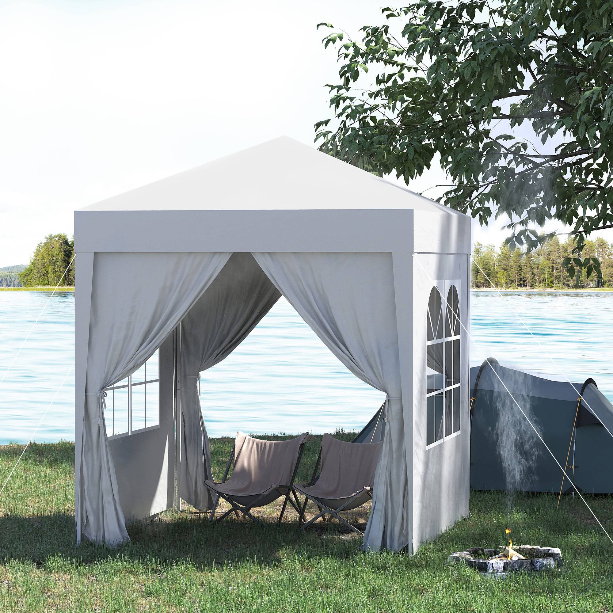 Tonnelle de jardin 2x2m avec 4 parois latérales en tissu Oxford, 2 portes, 2 fenêtres et sac de transport imperméable, blanche - Image 4