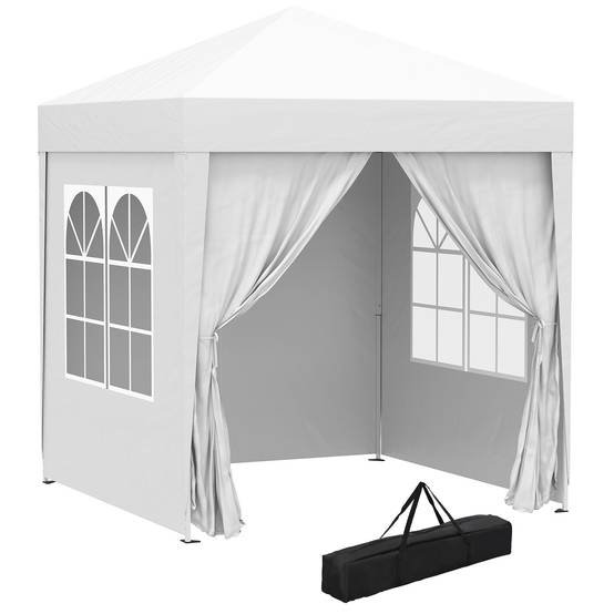 Tonnelle de jardin 2x2m avec 4 parois latérales en tissu Oxford, 2 portes, 2 fenêtres et sac de transport imperméable, blanche - Image 1