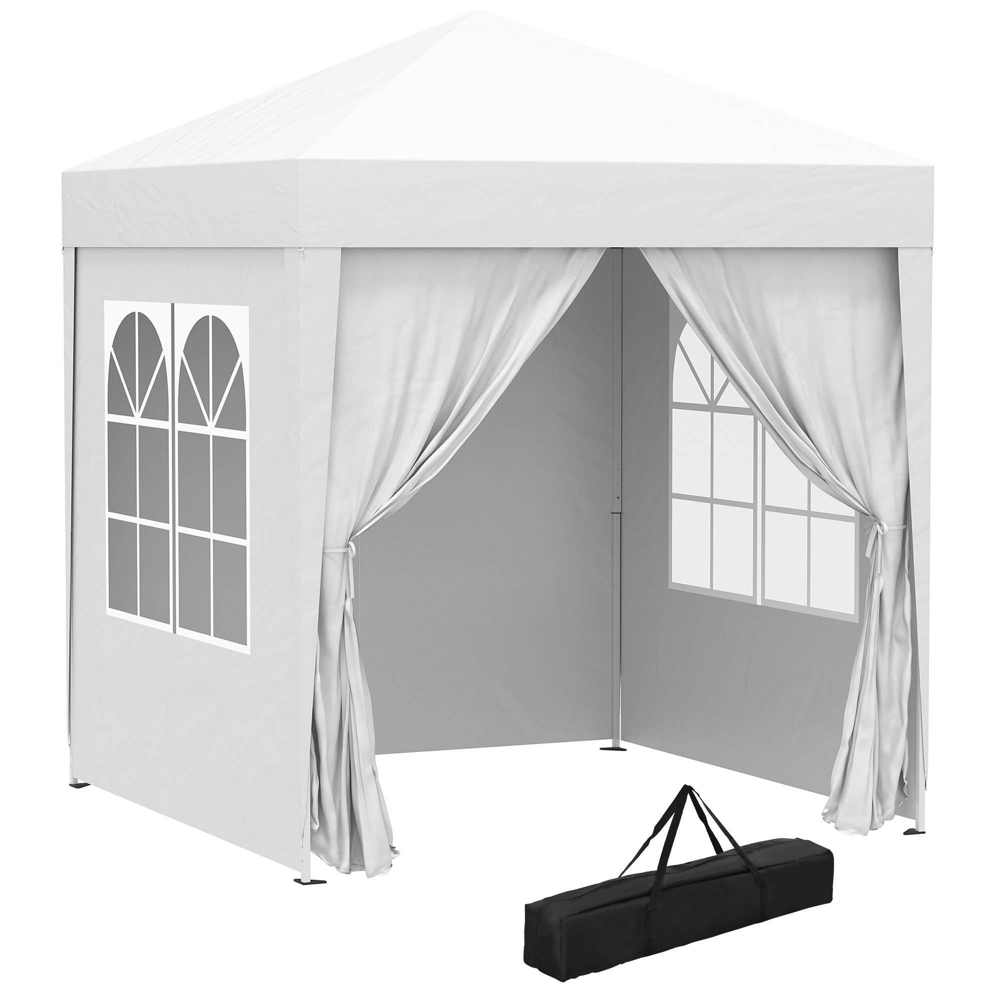 Tonnelle de jardin 2x2m avec 4 parois latérales en tissu Oxford, 2 portes, 2 fenêtres et sac de transport imperméable, blanche