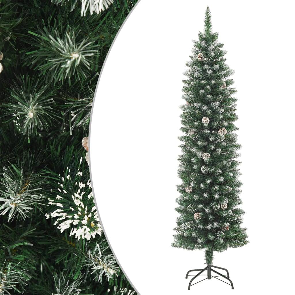 ComfortXL - Sapin de Noël Mince Floqué 210 cm PVC avec Pommes de Pin pour Petits Espaces – ComfortXL Outdoor Living - Image 1