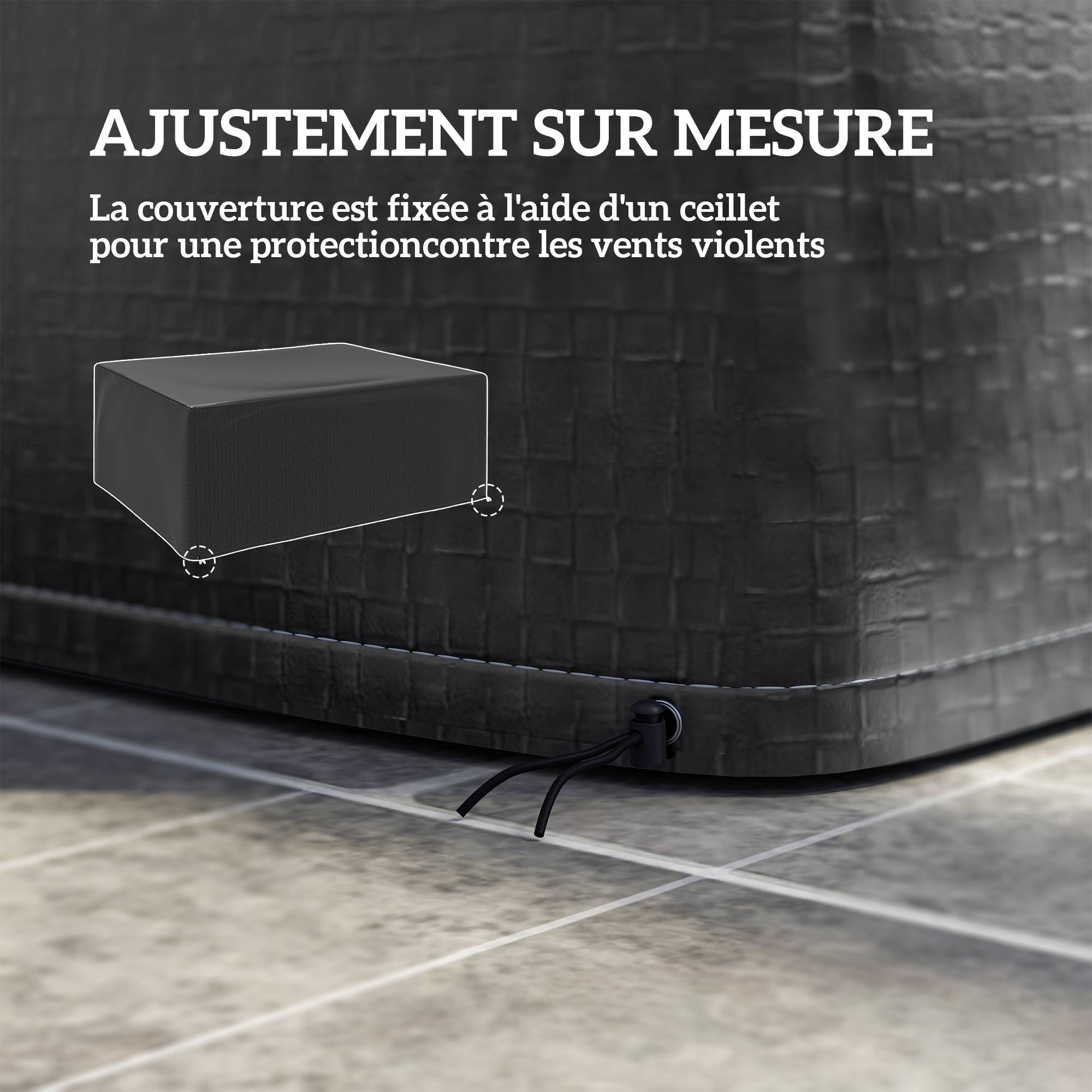 Housse salon de jardin extérieure bâche de protection extérieure anti-UV  en polyéthylène 235 x 190 x 90 cm noir - Image 8