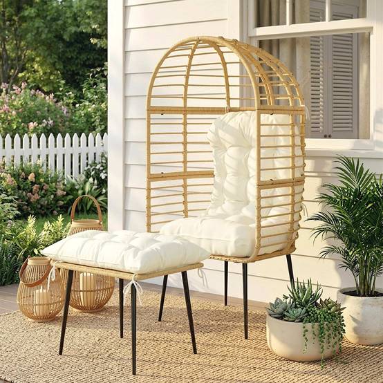 Fauteuil de jardin avec repose-pieds résine tressée beige 76 x 65 x 147 cm - PANGIVO - Image 4