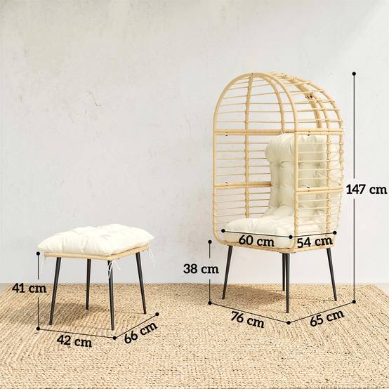Fauteuil de jardin avec repose-pieds résine tressée beige 76 x 65 x 147 cm - PANGIVO - Image 5