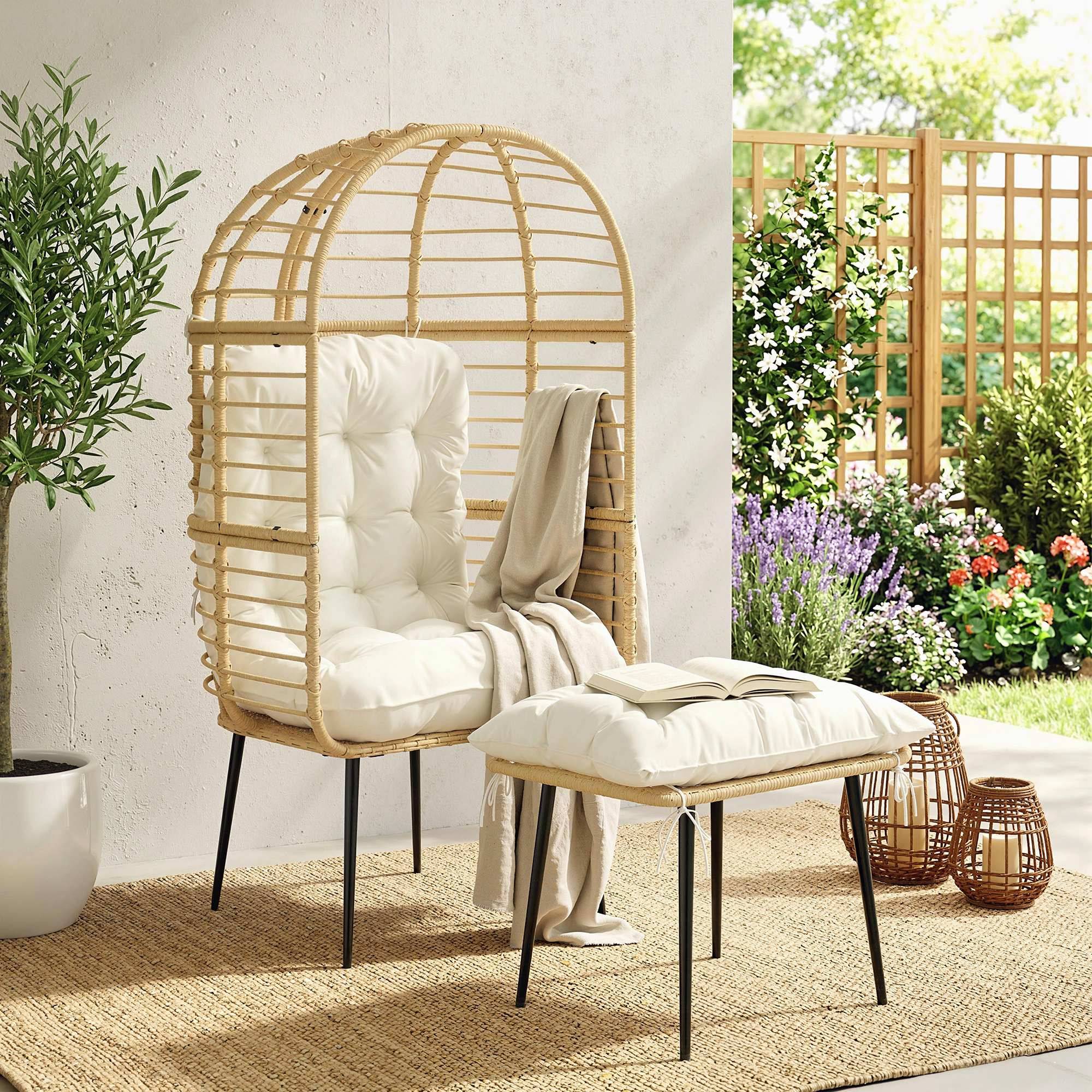 Fauteuil de jardin avec repose-pieds résine tressée beige 76 x 65 x 147 cm - PANGIVO - Image 3